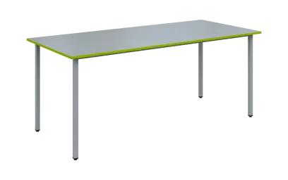 JSB 180N Jídelní stůl 1800 x 800 mm, deska šedá s hranou jarní zeleň / podnož stříbrná